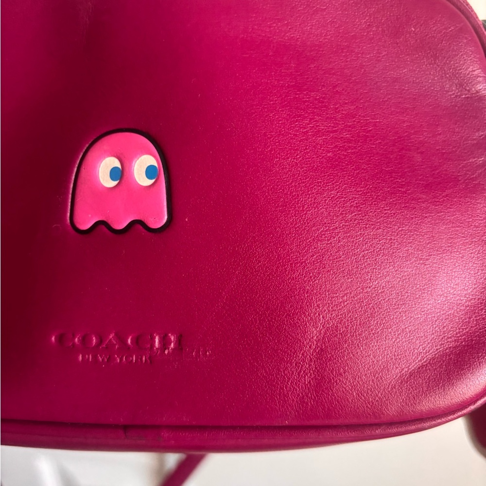 Coach Magenta Leather Pouch with Ghost Charm - Picture 2 of 3